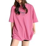 Trendseninle Kadın Pembe Yeşili Bisiklet Yaka Thousand Baskılı Oversize T-Shirt, L