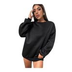 TrendSeninle Kadın Siyah Bisiklet Yaka Düz Sweatshirt Siyah L