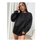 TrendSeninle Kadın Siyah Bisiklet Yaka Düz Sweatshirt Siyah M