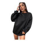 TrendSeninle Kadın Siyah Bisiklet Yaka Düz Sweatshirt Siyah S