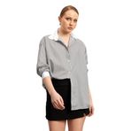 Trendseninle Kadın Siyah Çizgili Yaka Beyaz Oversize Stil Gömlek, Tek Ebat