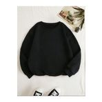 TrendSeninle Kadın Siyah Düz Bisiklet Yaka Sweatshirt Siyah4 L