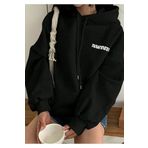 Trendseninle Kadın Siyah Inmodern Baskılı Oversize Kapüşonlu Sweatshirt Hoodie, M