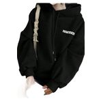 Trendseninle Kadın Siyah Inmodern Baskılı Oversize Kapüşonlu Sweatshirt Hoodie, XL