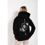TrendSeninle Kadın Siyah Oversize Pusula Sırt Baskılı Hırka Sweatshirt Siyah L