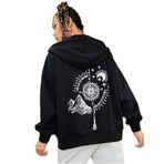 TrendSeninle Kadın Siyah Oversize Pusula Sırt Baskılı Hırka Sweatshirt Siyah S/M