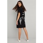 Trendseninle Kadın Siyah Sırt Baskılı Cepli T-shirt Elbise