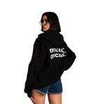 TrendSeninle Kadın Siyah Sırt Official Baskılı Fermuarlı Oversize Hırka Siyah M
