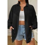 Trendseninle Kadın Siyah Tek Cepli Bürümcük Oversize Gömlek