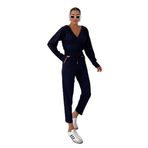 TrendSeninle Kadın V Yaka Kapüşonlu Crop Eşofman Alt-Üst Takım, M, Lacivert