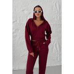 TrendSeninle Kadın V Yaka Kapüşonlu Crop Eşofman Alt-Üst Takım, S, Bordo