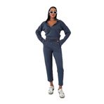 TrendSeninle Kadın V Yaka Kapüşonlu Crop Eşofman Alt-Üst Takım, XL, Füme
