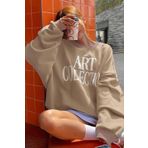 Trendseninle Kadın Vizon Art Collection Baskılı Oversize Bisiklet Yaka Sweatshirt, M