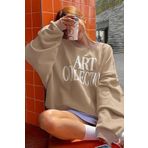 Trendseninle Kadın Vizon Art Collection Baskılı Oversize Bisiklet Yaka Sweatshirt, S