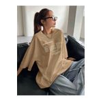 Trendseninle Kadın Vizon Keep Moving Forward Baskılı Oversize Tişört, M