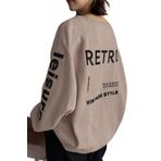 Trendseninle Kadın Vizon Retro Sırt Ve Kolları Baskılı Oversize Bisiklet Yaka Reglan Kol Sweatshirt L Ts-Rteooors