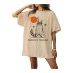 Trendseninle Kadın Vizon Yaz Ayında Rakun Baskılı Oversize Tişört, XL