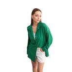 Trendseninle Kadın Yeşil Oversize Uzun Krinkıl Gömlek, Standart