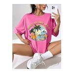 Trendseninle Keep Smiling Pembe Oversize Kadın T-shirt