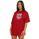 Trendseninle Leopar Figür Baskılı Kırmızı Oversize Kadın T-shirt