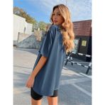 Trendseninle Let It Be Baskılı İndigo Oversize Kadın T-shirt