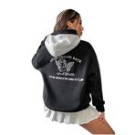 Trendseninle Livable California Sırt Baskılı Siyah Beyaz Oversize Kapüşonlu Sweatshirt