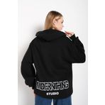 Trendseninle Mad For Nothing Baskılı Siyah Oversize Kapüşonlu Kadın Sweatshirt