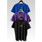 Trendseninle Marecash Unisex Brooklyn Baskılı 3'lü Paket Siyah-mavi-mor T-shirt, L