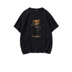 TrendSeninle Motosikletli Cool Ayı Teddy Bear T-shirt Koyu Siyah 2XL