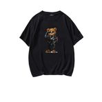 TrendSeninle Motosikletli Cool Ayı Teddy Bear T-shirt Koyu Siyah L