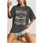 Trendseninle Mountains Baskılı Füme Oversize Kadın T-shirt