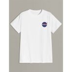 Trendseninle Nasa Logo Baskılı Beyaz Oversize Erkek T-shirt