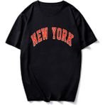 Trendseninle New York Kırmızı Baskılı Siyah Oversize Erkek T-shirt
