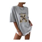 Trendseninle Nothing Else Boyamalı Gri Oversize Kadın T-shirt