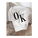 Trendseninle OK Baskılı Beyaz Oversize Kadın T-shirt