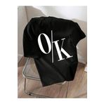 Trendseninle OK Baskılı Siyah Oversize Kadın T-shirt