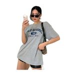Trendseninle Old Scholl 365 Baskılı Gri Oversize Kadın T-shirt