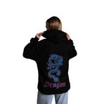 Trendseninle Önü Dragon Yazılı Sırt Dragon Baskılı Siyah Kapüşonlu Oversize Kadın Sweatshirt