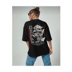 Trendseninle Osaka Baskılı Siyah Oversize Kadın T-shirt