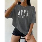 Trendseninle Over Thinking Baskılı Füme Oversize Kadın T-shirt