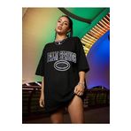 Trendseninle Palm Springs Baskılı Siyah Oversize Kadın T-shirt