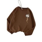 Trendseninle Papatya Baskılı Kahverengi Bisiklet Yaka Kadın Sweatshirt