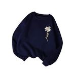Trendseninle Papatya Baskılı Lacivert Bisiklet Yaka Kadın Sweatshirt