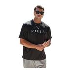 Trendseninle Paris Baskılı Siyah Oversize Erkek T-shirt