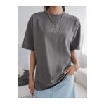 Trendseninle Penguen Baskılı Füme Oversize Kadın T-shirt