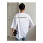 Trendseninle Perseverance Baskılı Beyaz Oversize Kadın T-shirt