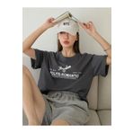 Trendseninle Polite-Romantic Baskılı Füme Oversize Kadın T-shirt