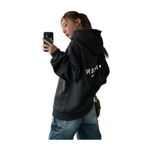 Trendseninle Present Baskılı Siyah Füme Oversize Kapüşonlu Kadın Sweatshirt