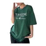Trendseninle Pursuing Baskılı Nefti Yeşili Oversize Kadın T-shirt