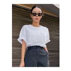 Trendseninle Resolve Baskılı Beyaz Oversize Kadın T-shirt